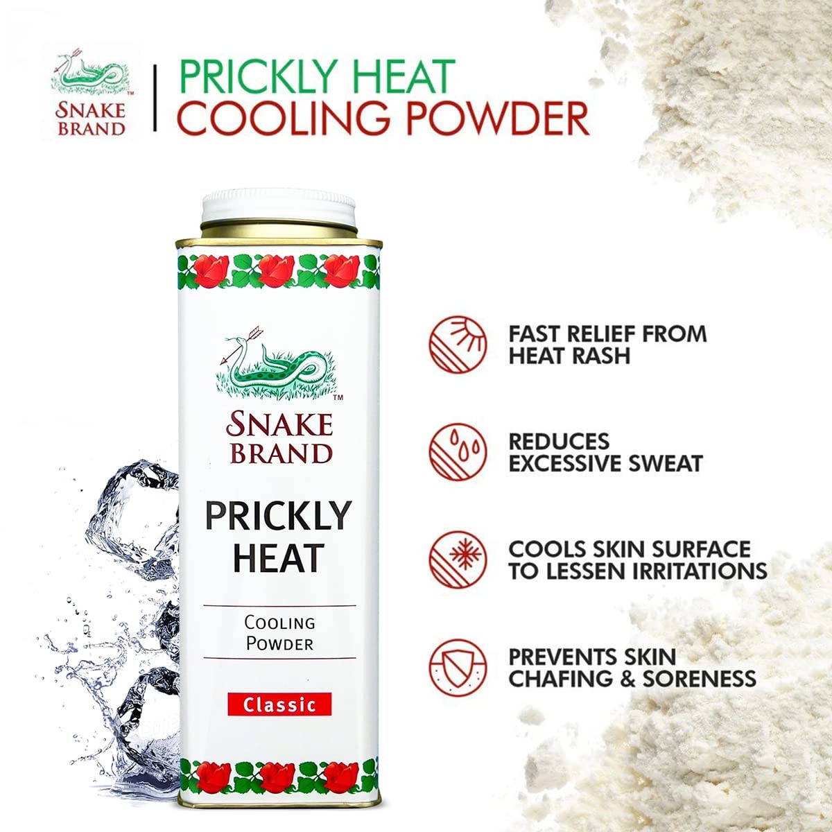 Snake Brand Prickly Heat Cooling Powder For Everyday Use – Anti-Chafing Heat