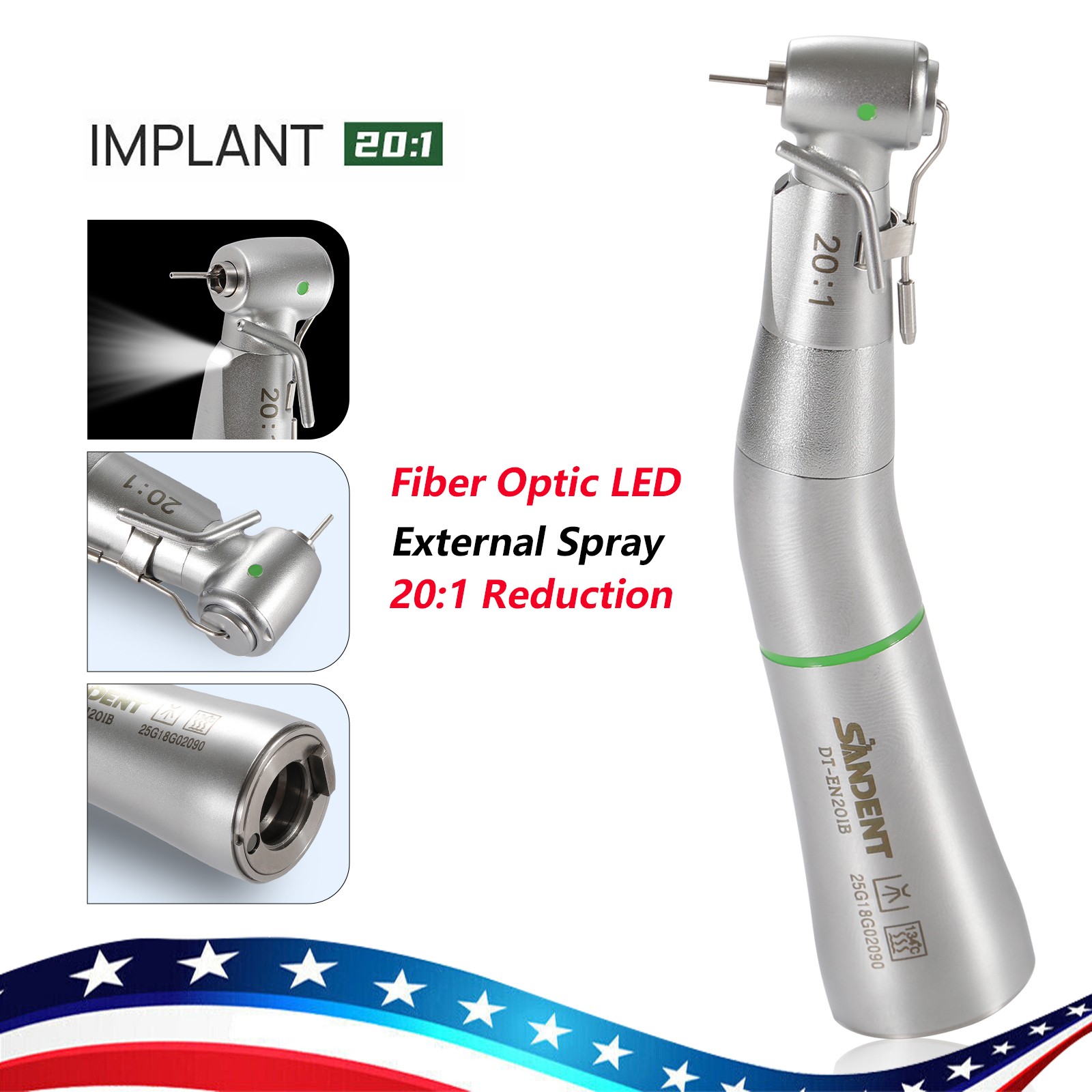 LED SANDENT 20:1 Contra Angle Fiber Optic Electric Handpiece External Spray