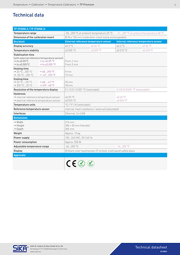 SIKA TP37200E.2i Premium Temperature Calibrator Range -55°C to 200 °C