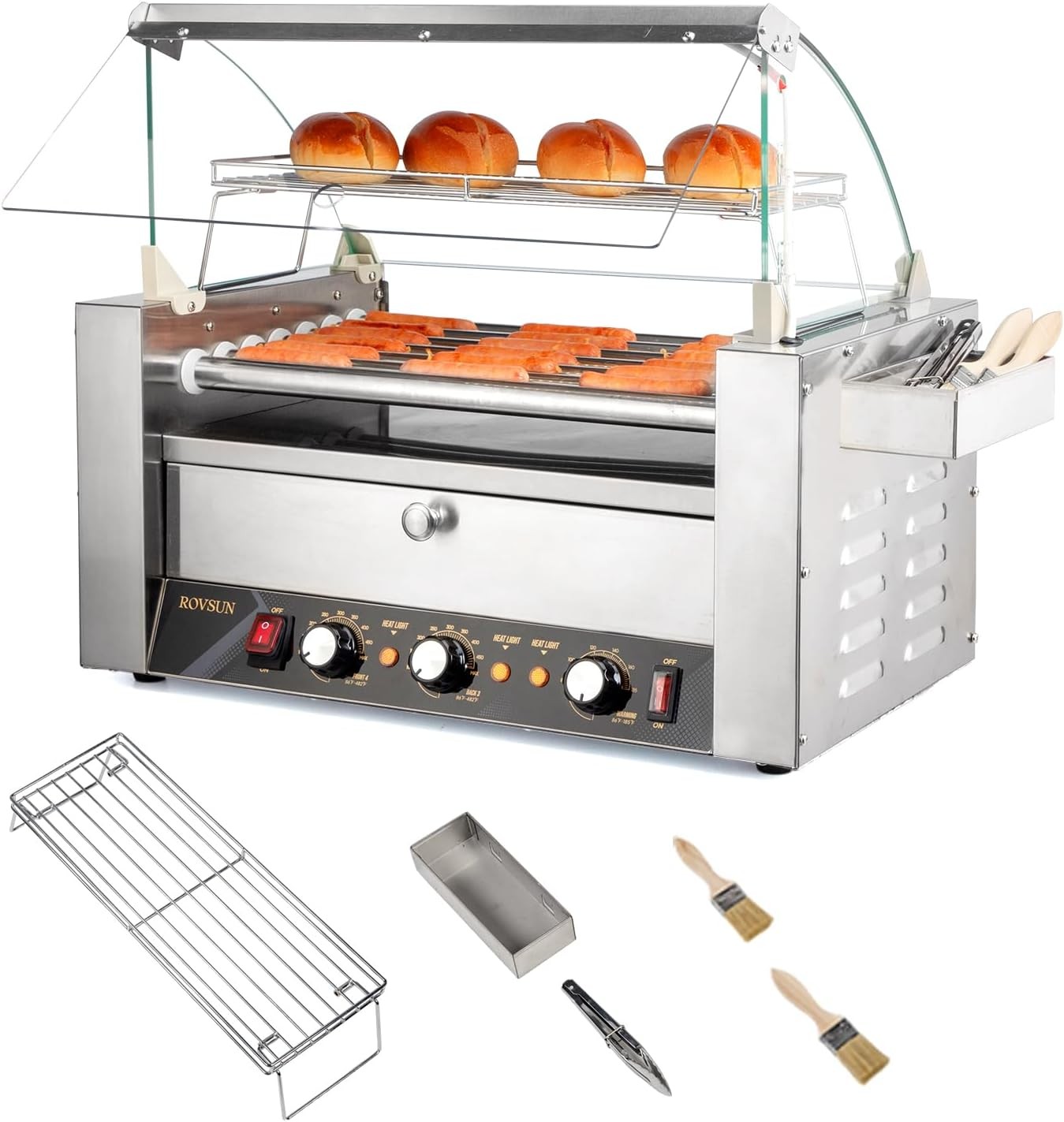 ROVSUN Commercial 18/30 Hot Dog 7/11 Roller Grill Cooker Machine Acrylic Cover