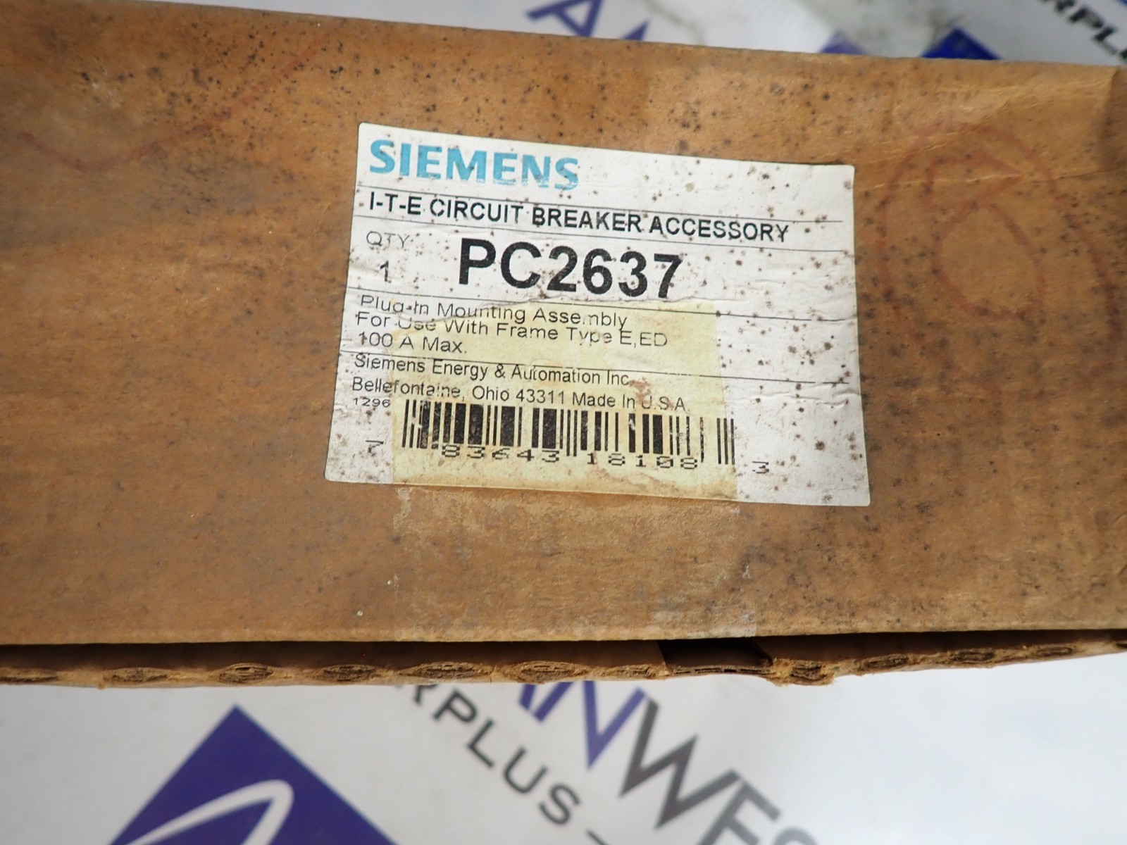 1 NEW in Box SIEMENS PC2637 Plug in Mounting Assembly for ED Breakers to 100A