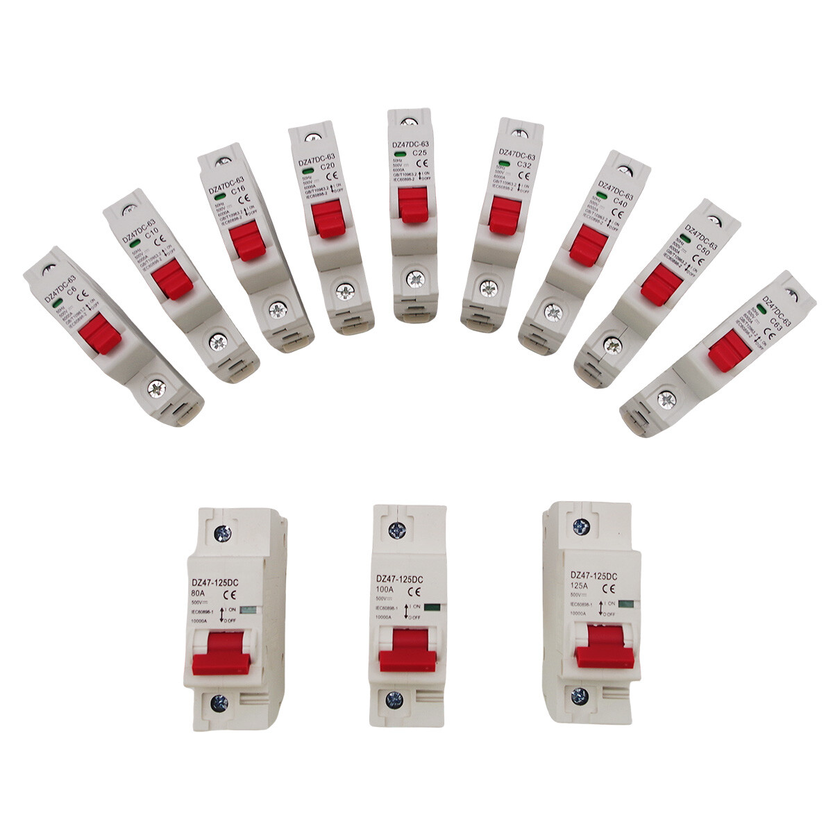 1Pole DC Solar DC Mini Circuit Breaker MCB 6/10/16/25/32/40/50/63/80 /100/125A