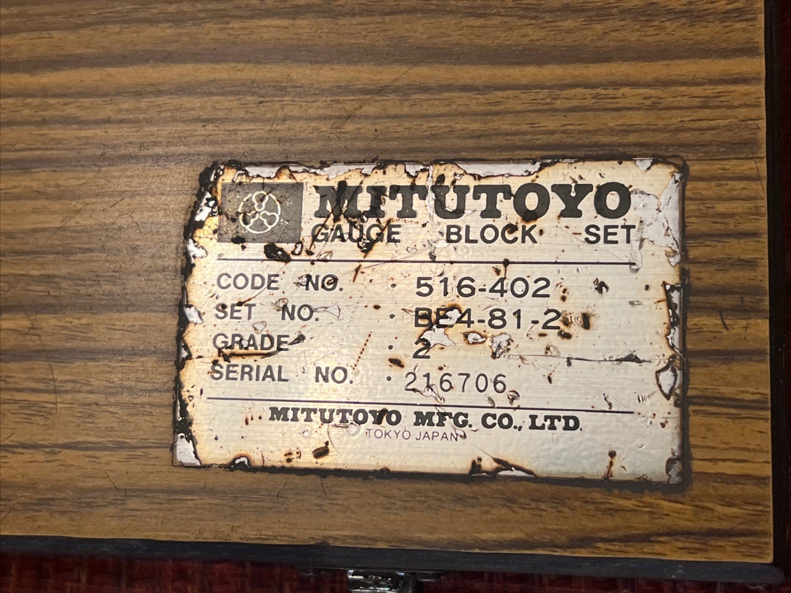 Mitutoyo 516-402 81pc Square Gage Block Set Wood Case Complete Free Ship