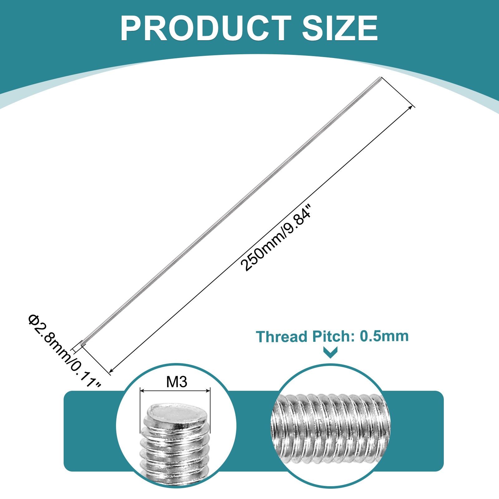 16Pcs Fully Threaded Rod, M3 x 300mm 201 Stainless Steel with Nuts Washers