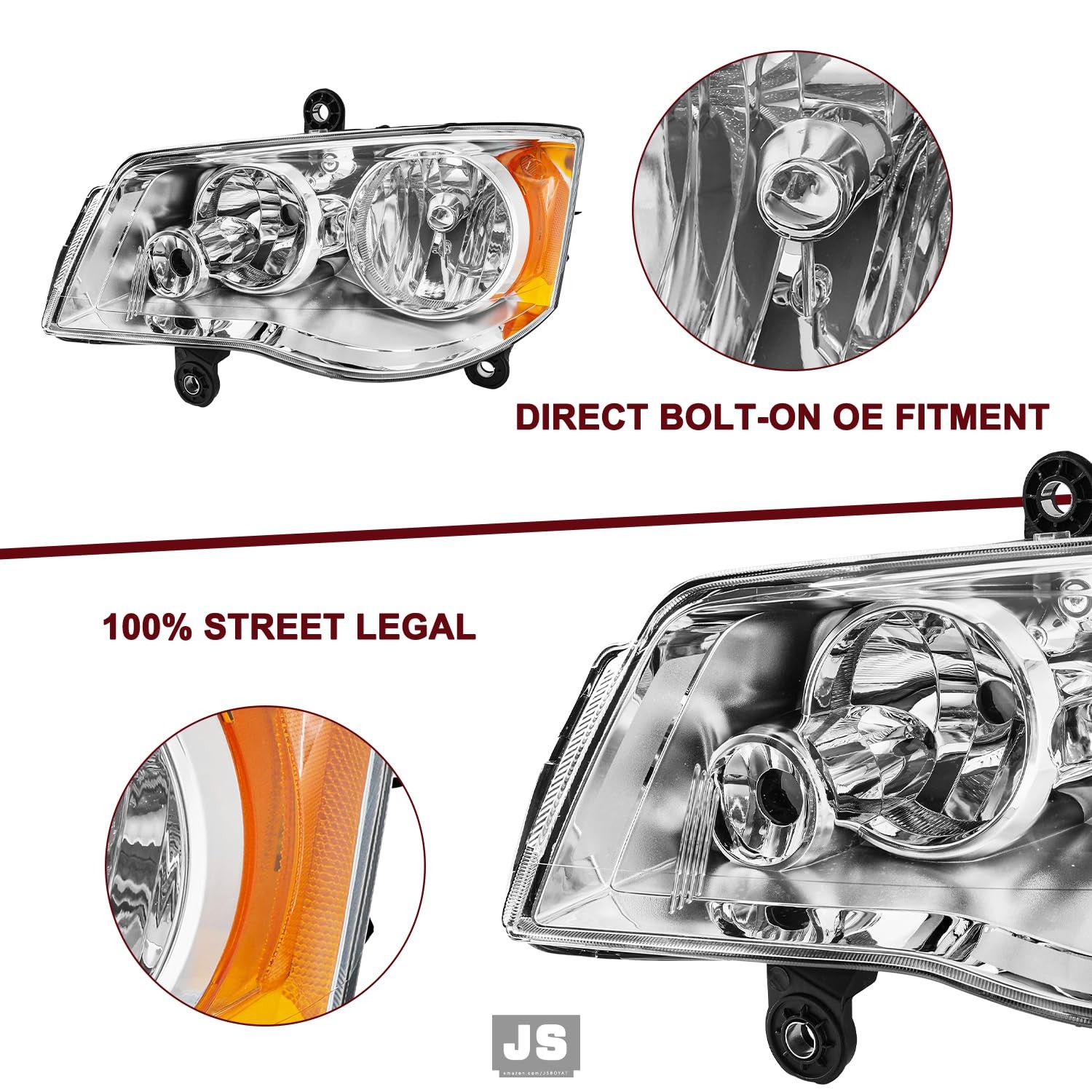Halogen Headlight Assembly Fits for 2011-2020 Dodge Grand Caravan
