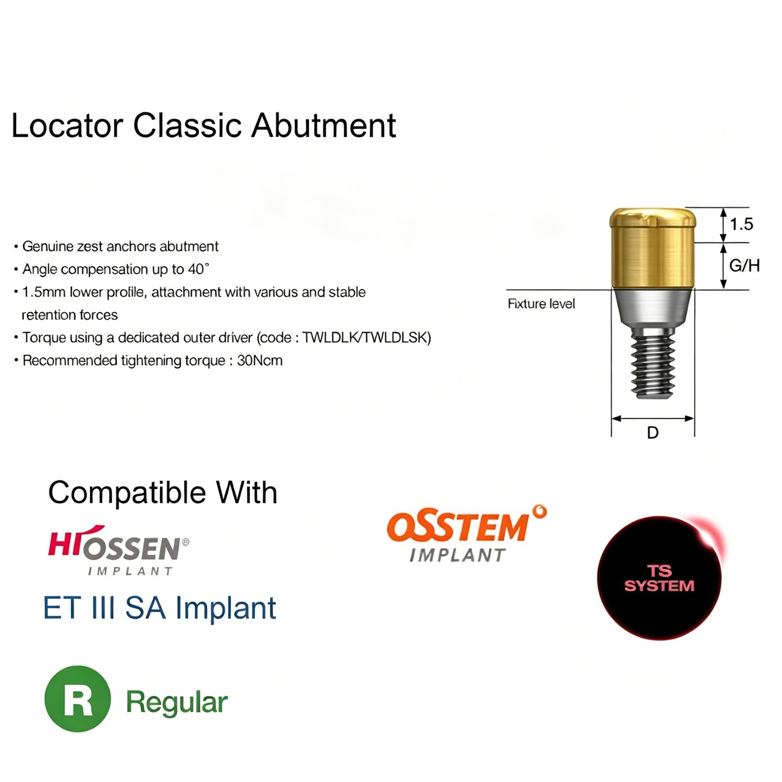 US Locator core tool fits zest locator abutment for HIOSSEN ET Fixture Regular