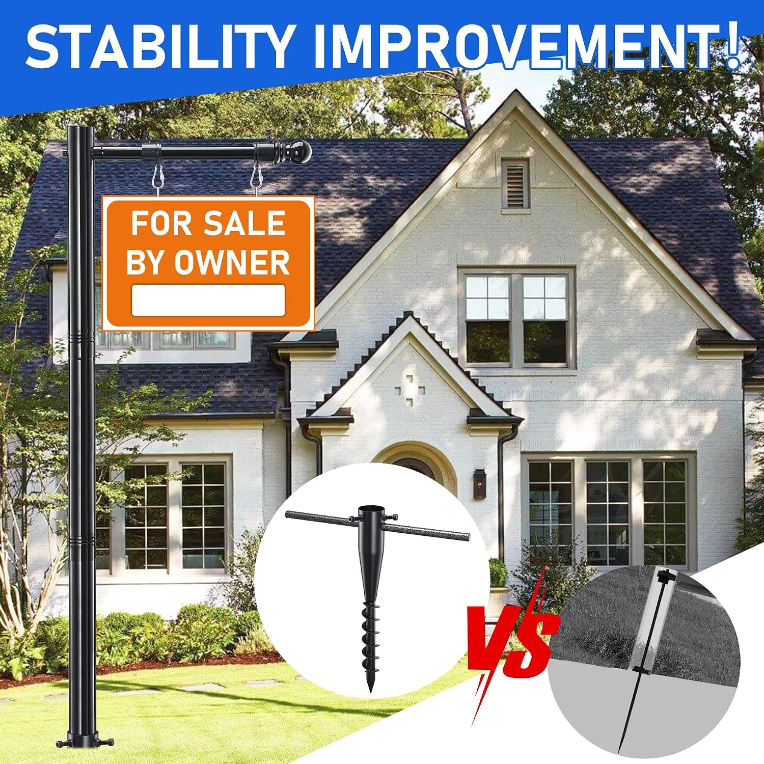 Real Estate Sign Post, 100 inch Realtor Yard Post for Sale 100″, black