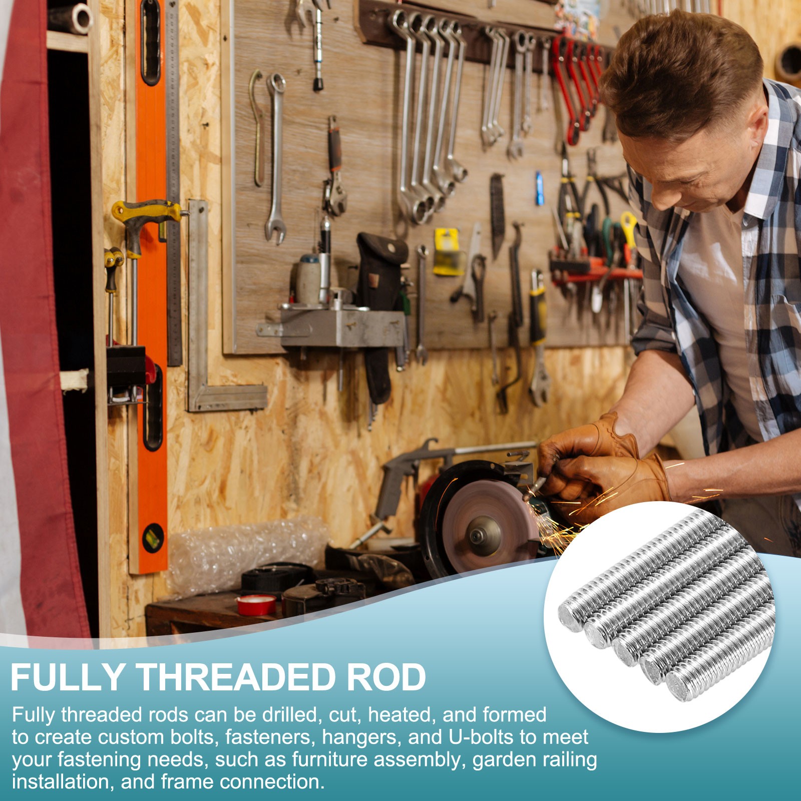 16Pcs Fully Threaded Rod, M3 x 300mm 201 Stainless Steel with Nuts Washers