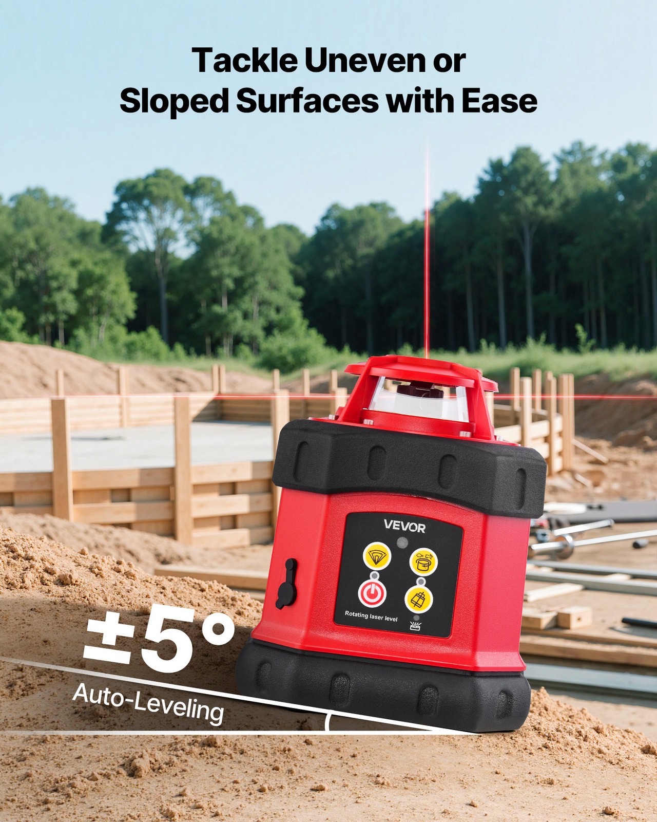 VEVOR 984ft Rotary Laser Level Kit Self Leveling Red Line with Tripod IP54
