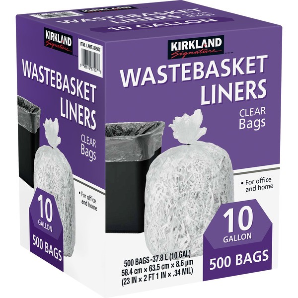 Kirkland Signature 10 Gallon Clear Wastebasket Liner, 3 Pack (500 Bags)