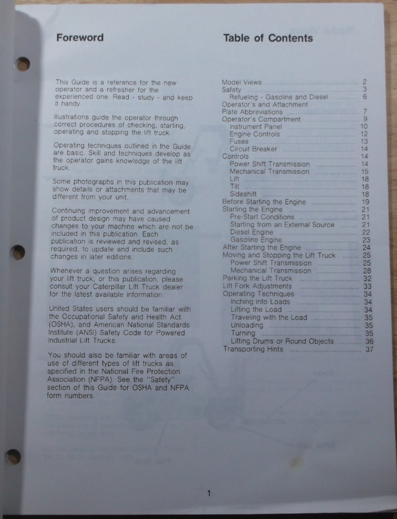 CAT CATERPILLAR V110 V130 V150 FORKLIFT OPERATION OWNERS MANUAL BOOK