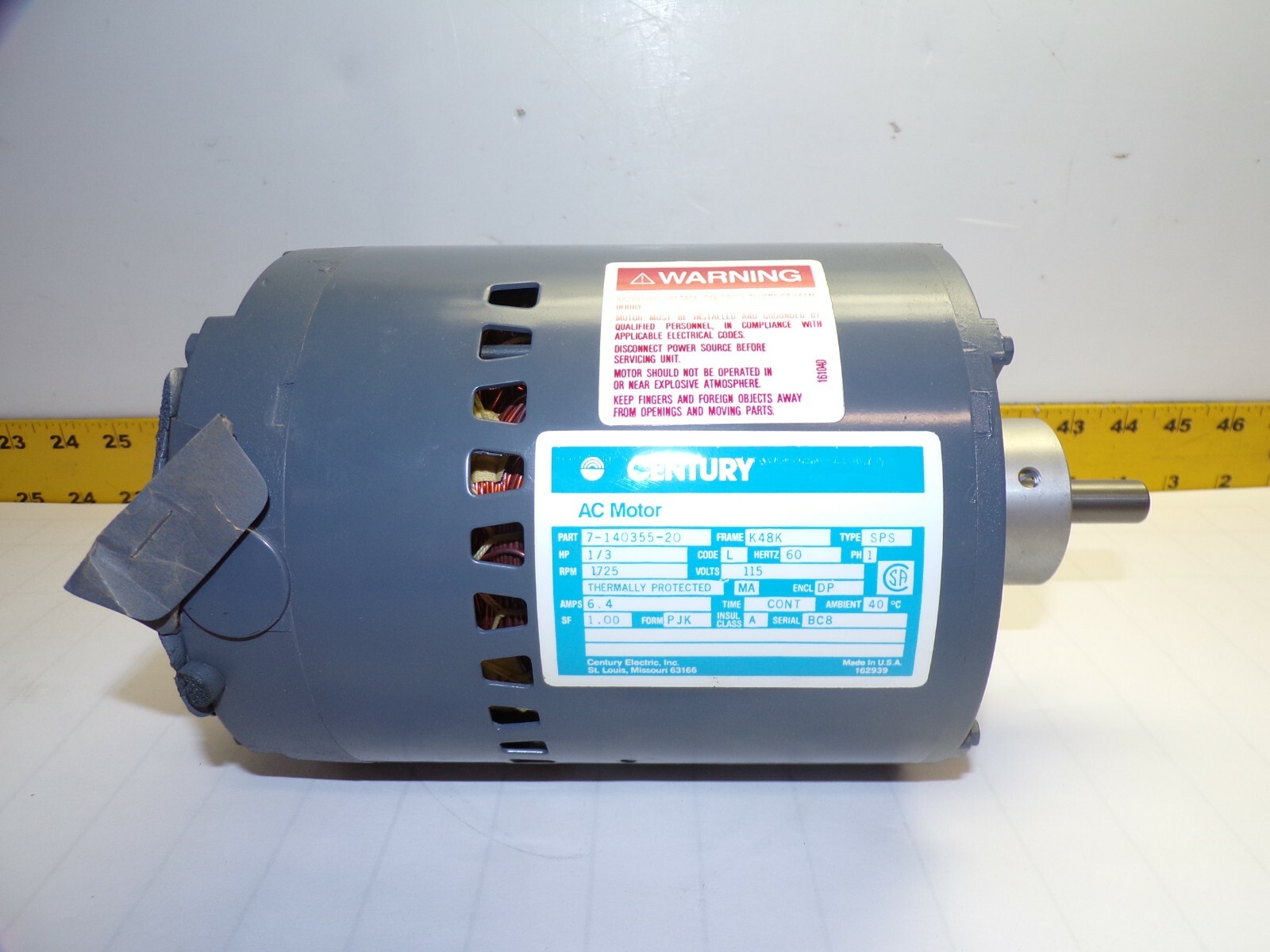 NEW CENTURY 1/3 HP AC ELECTRIC SUMP PUMP MOTOR 115V 1725 RPM 1Ø K48K 7-140355-20