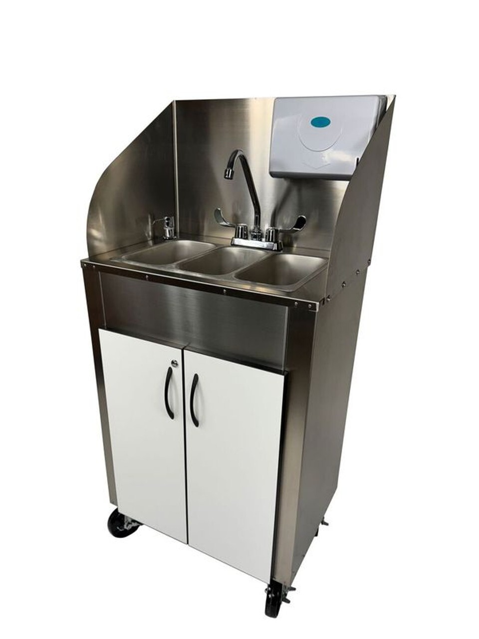 Portable Stainless Steel Sink Warewashing Station Hot/Cold Water & Splash Guard