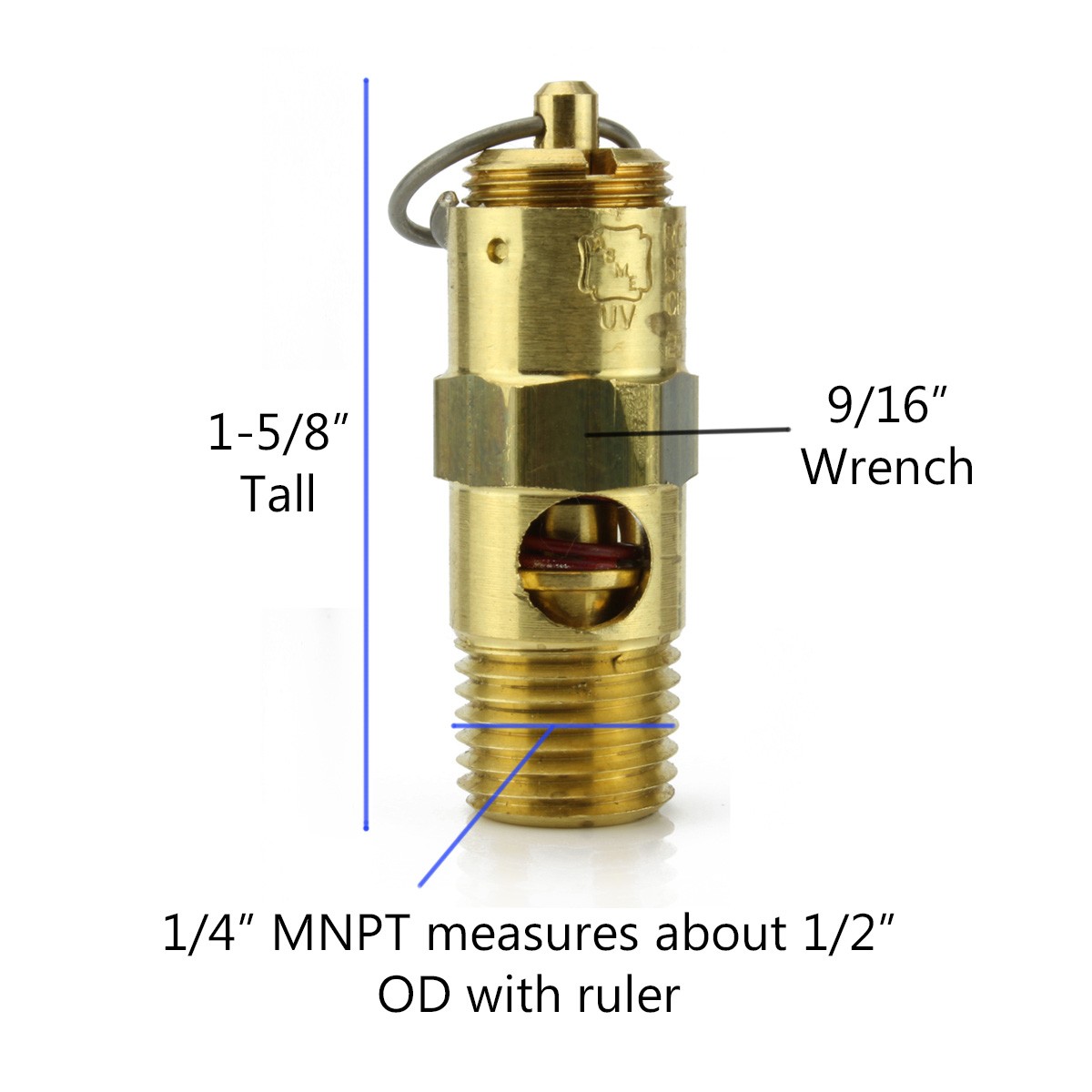 175 PSI Air Compressor Safety Relief Pop Off Valve Solid Brass 1/4″ Male NPT USA