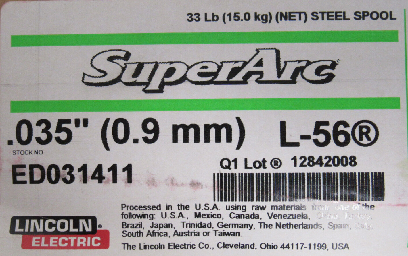 NEW LINCOLN ELECTRIC ED031411 SUPERARC MIG WELDING WIRE L-56 .035″ 0.9MM