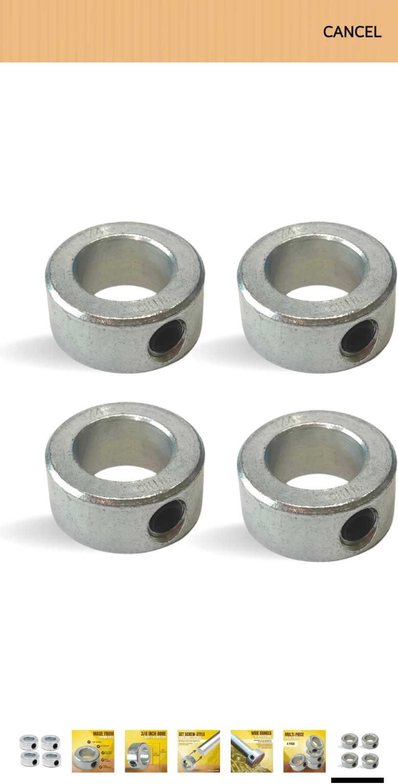 3/4” Bore (10 PCS) Set solid shaft collar, zinc plated. FREE SHIPPING