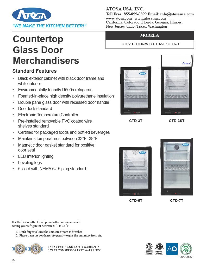Atosa CTD-7T – Countertop Glass Door Merchandisers