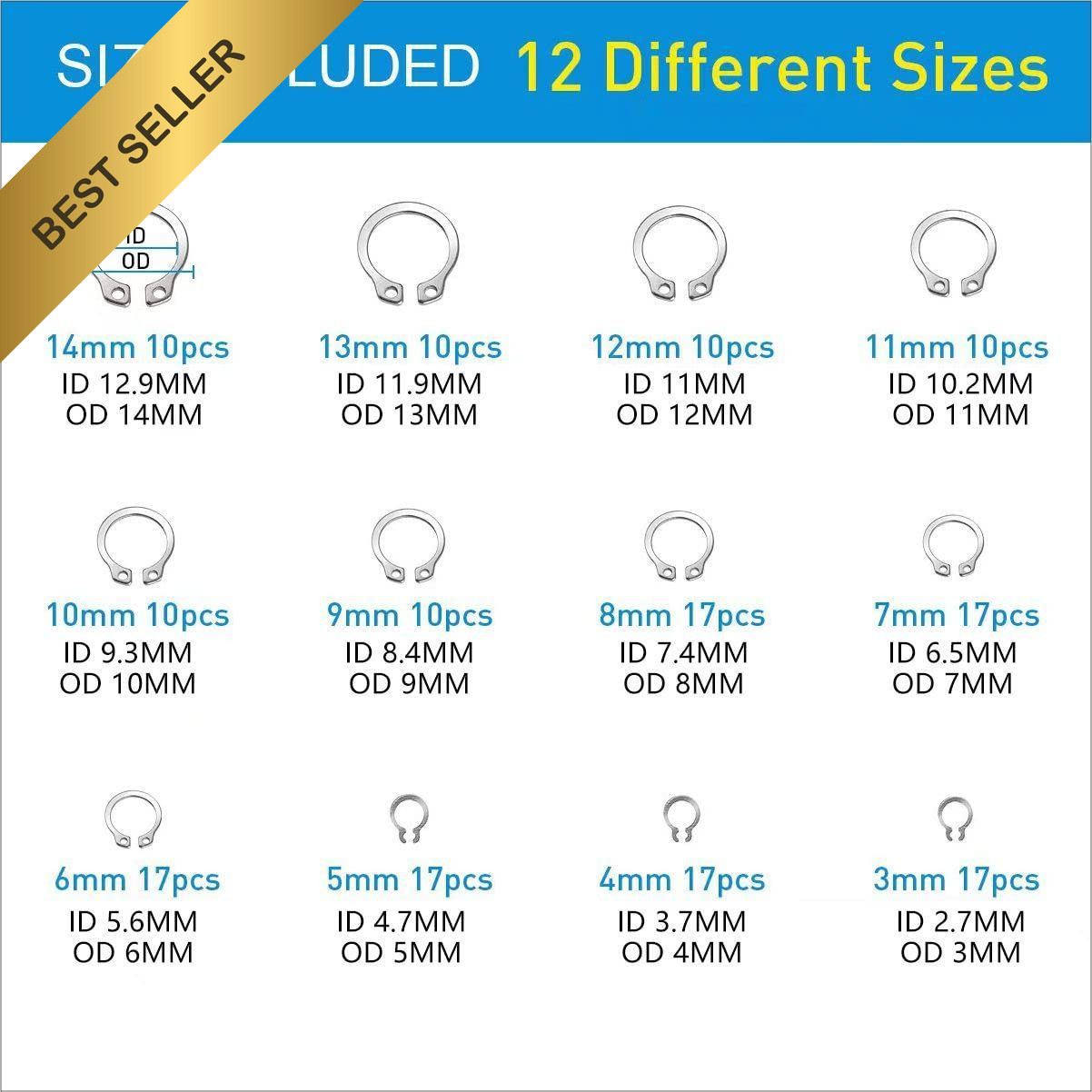 Snap Ring Assortment Mariyandh 327 Pcs 304 Stainless Steel E Clips M3 M14