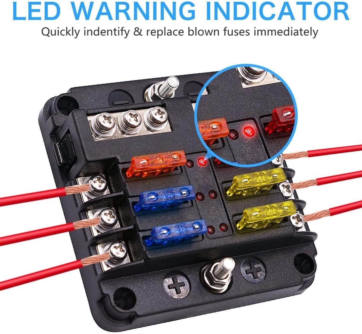 Waterproof 6 Way Fuse Box with LED Indicator for Marine and Automotive Use