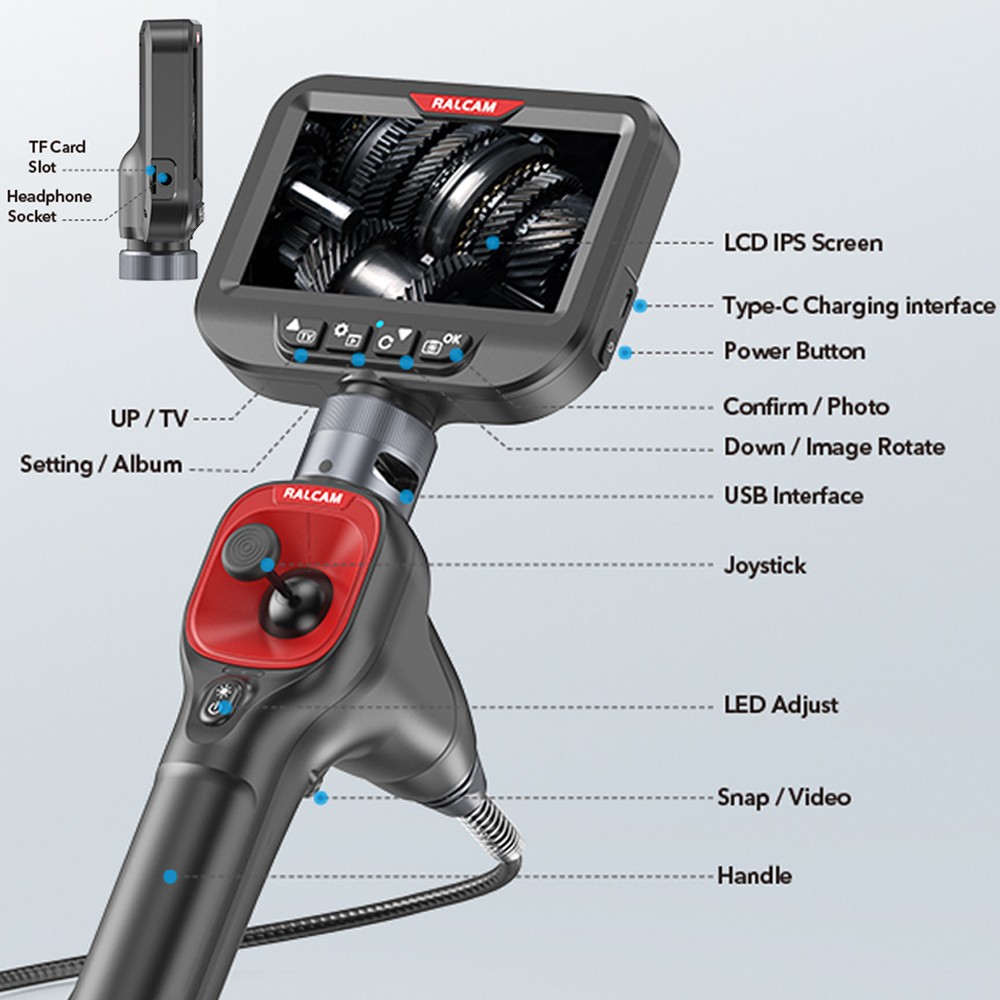 SALE! Ralcam 4-Way 720° Inspection Borescope Endoscope Camera 3.3ft Semi Rigid