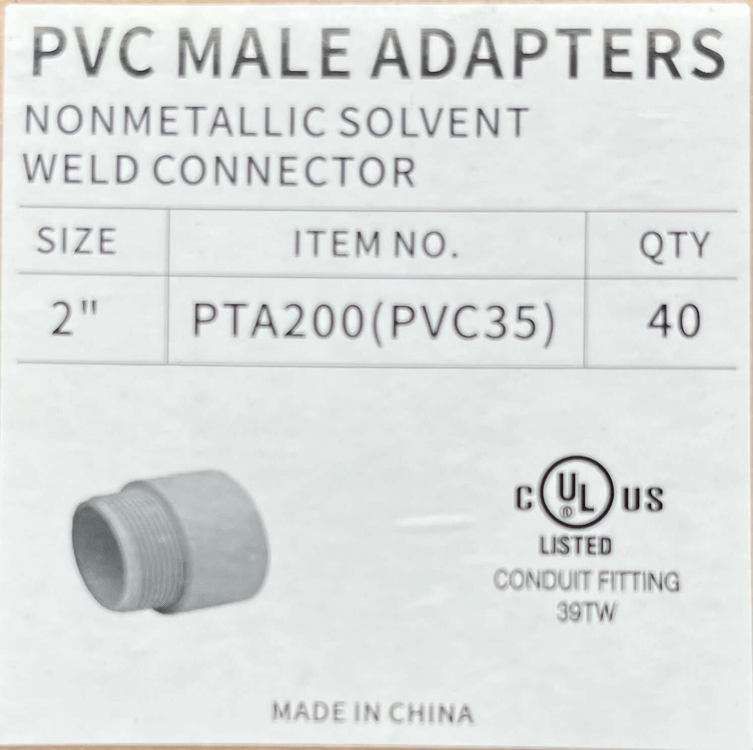 2″ PVC Male Adapter for Sch 40 Rigid NM Conduit UL Listed 100 pc