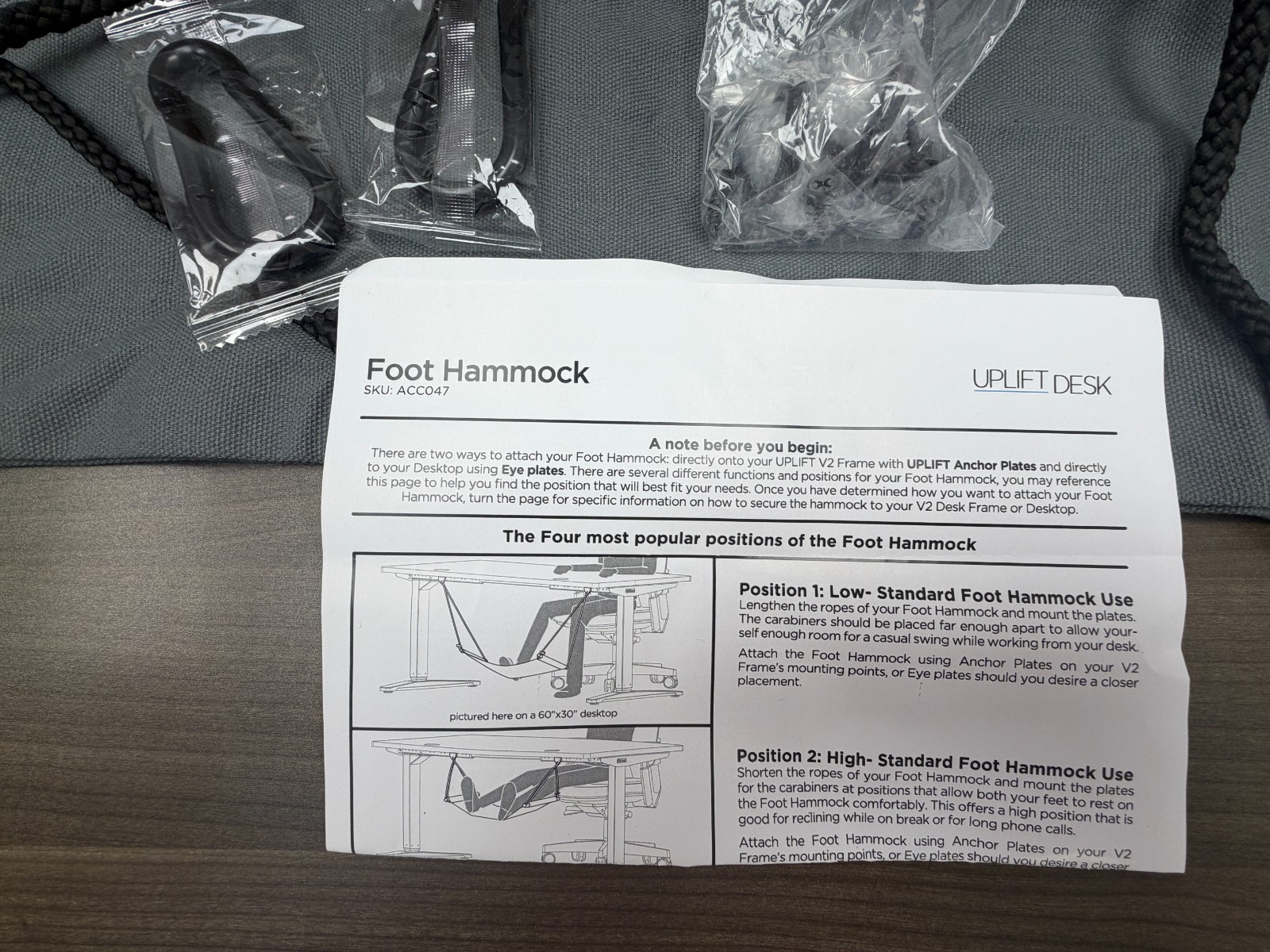 UPLIFT Under Desk Hammock Gray ACC047-GRY for V2 Standing Desk New Open Box