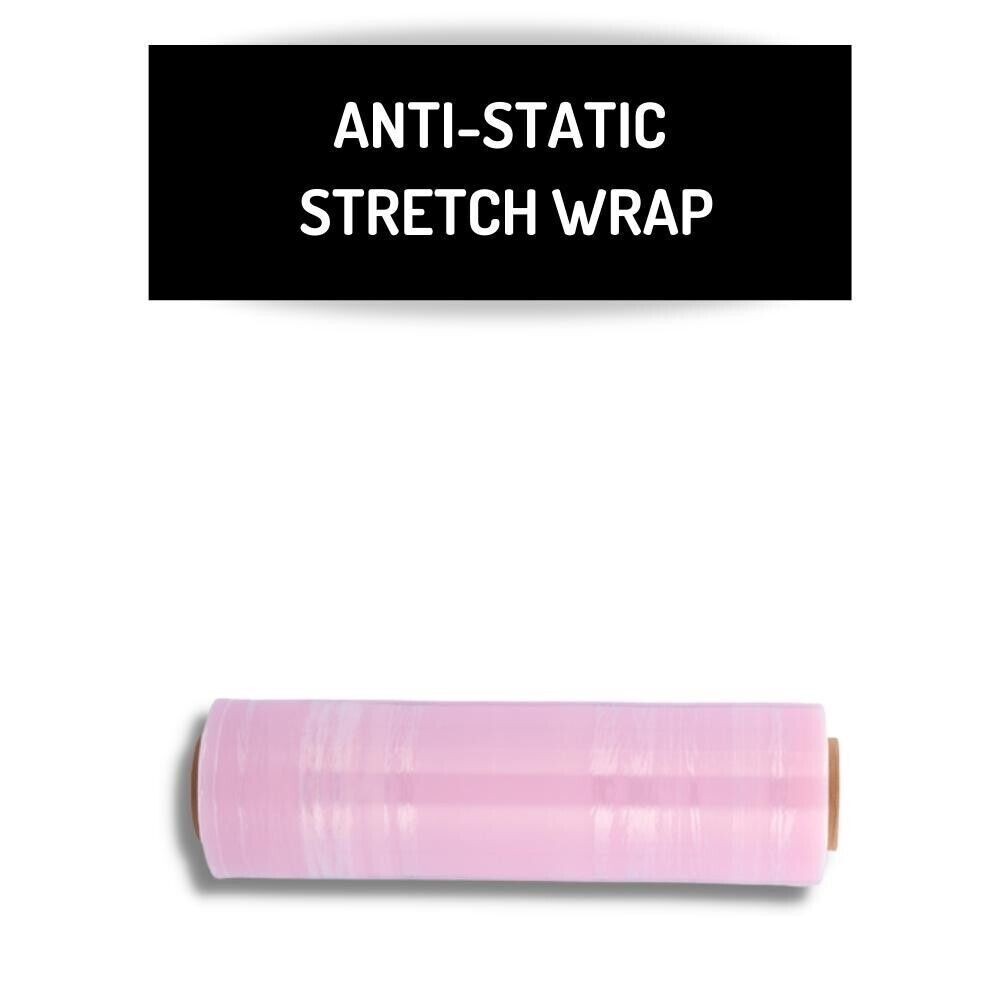 4 Rolls 18″x1500′ (80 Gauge) Anti-Stat Stretch Film Hand Shrink Wrap, Tint Pink