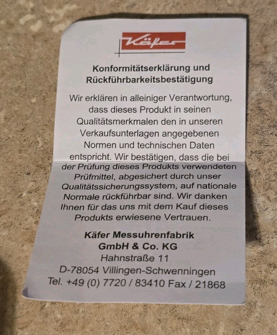 Käfer FM1101 Precision Dial Indicator Gauge 0.001mm 1mm Shockproof Germany