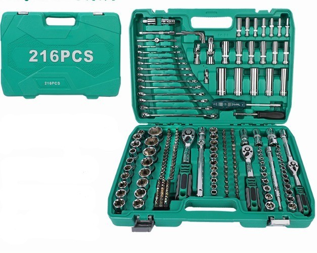 216Pcs Ratchet Wrench Socket Tool w/Storage Case 1/2in,3/8in, 1/4in Drive Socket