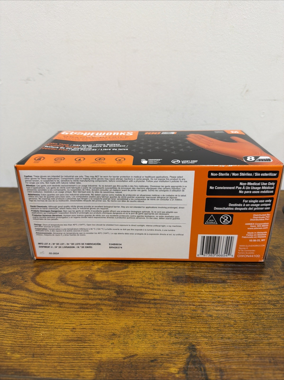 Gloveworks 100-Pack 8 Mil Nitrile Disposable Rubber Gloves, Medium, Orange New