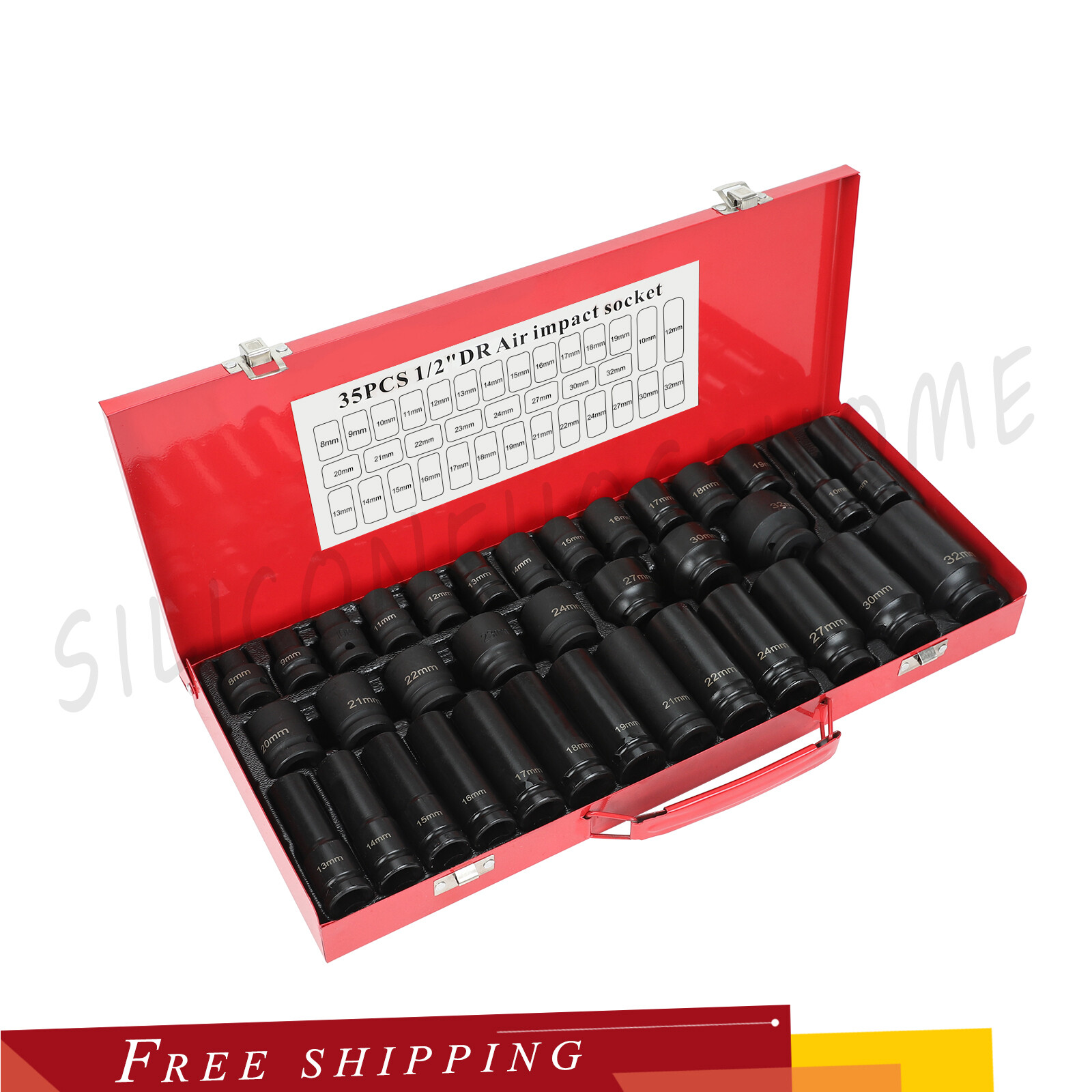 35pcs 1/2 Inch Drive Deep Impact Socket Tool Set Metric Garage Workshop Tools