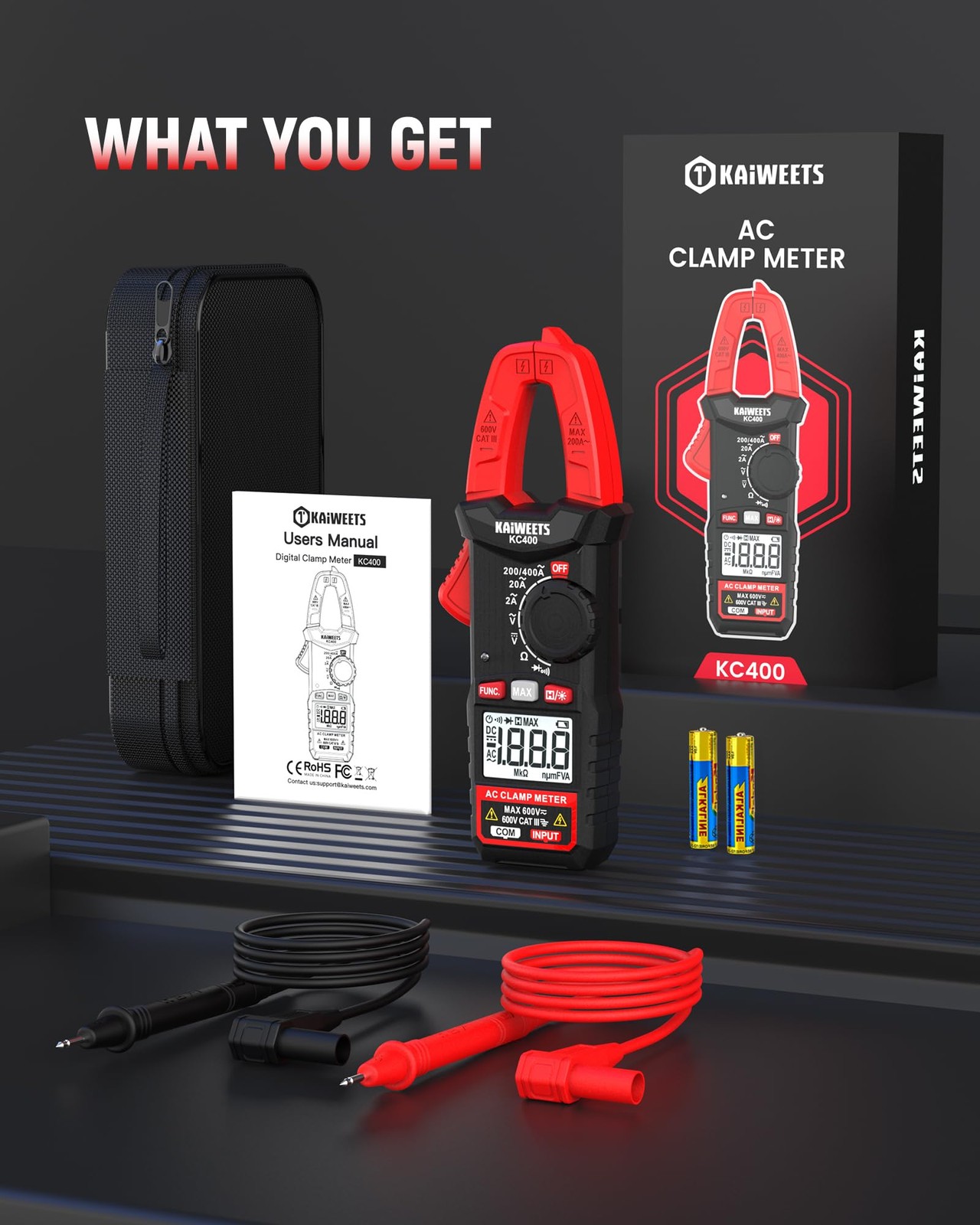 Digital Clamp Meter 400A AC Current, 600V AC/DC Voltage, Auto Ranging Multimeter