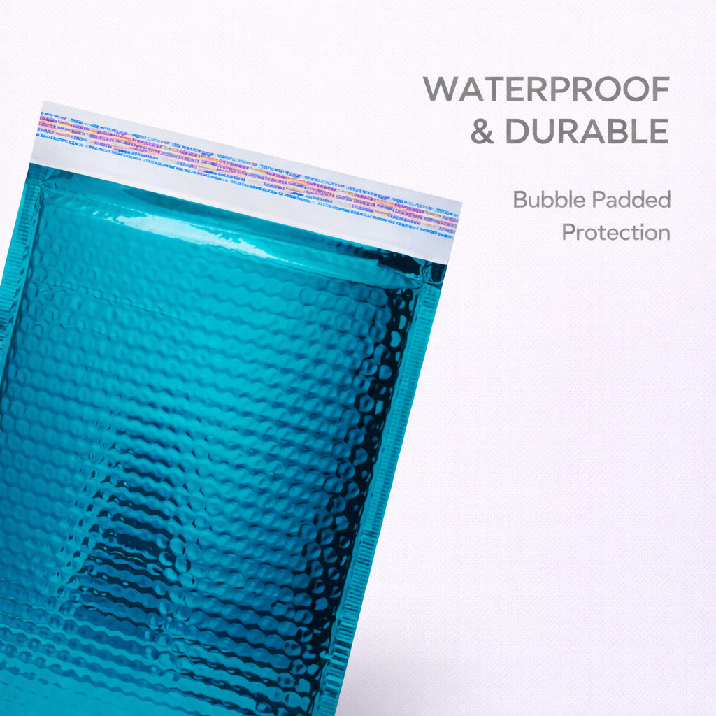 #0 (6.5″x9″ Interior) Glamour Metallic Teal Bubble Mailers with Peel-N-Seal