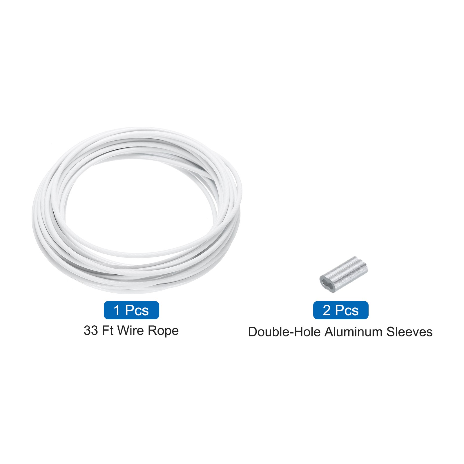 33Ft(10M) Wire Rope 304 Stainless Steel 5/32″ (4 mm) with 2Pcs Sleeve White