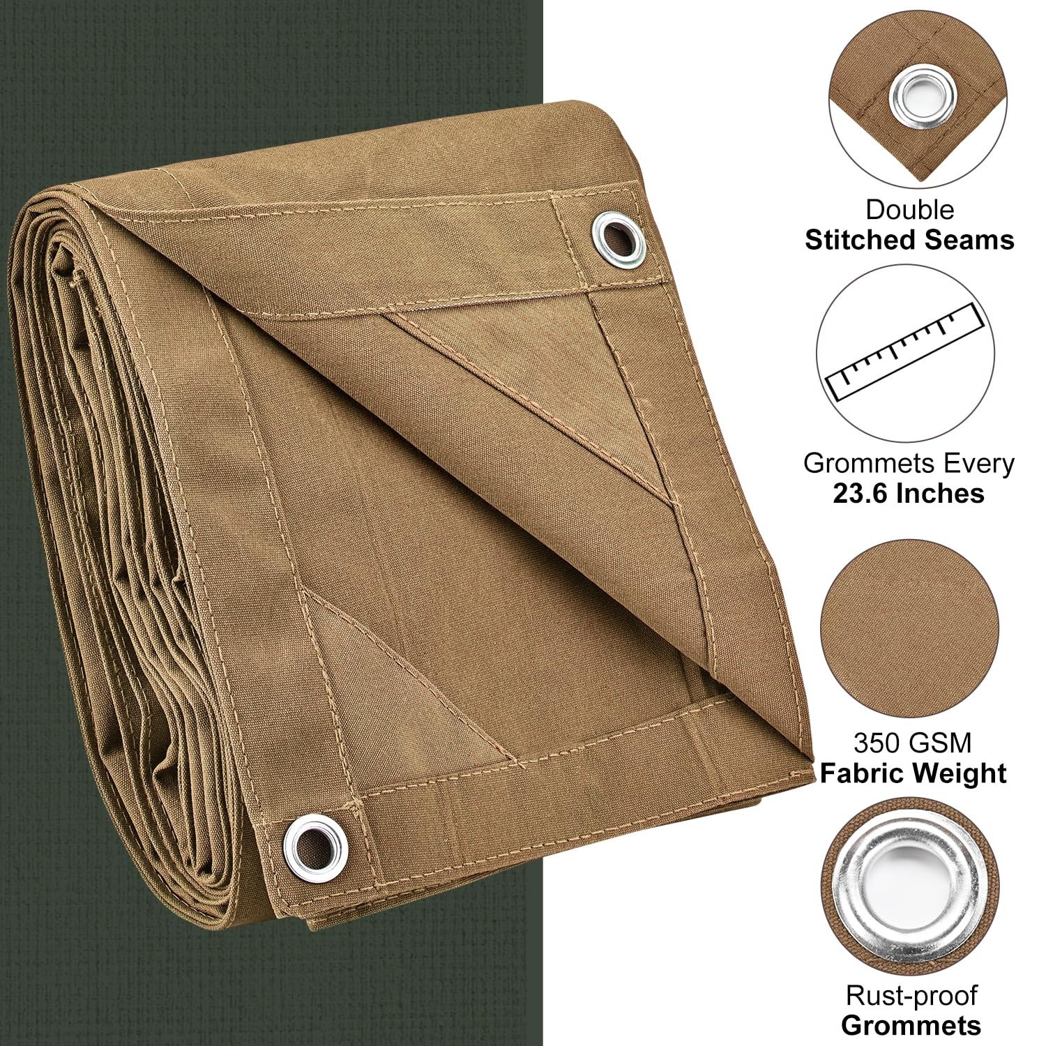 Canvas Tarp 6×8 Feet, 12 Oz Heavy Duty Water Resistant with Rustproof Grommet…