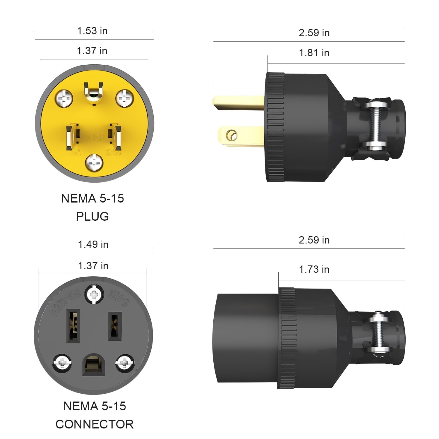 Black 3 Prong Male Extension Cord Replacement Plug Electrical End