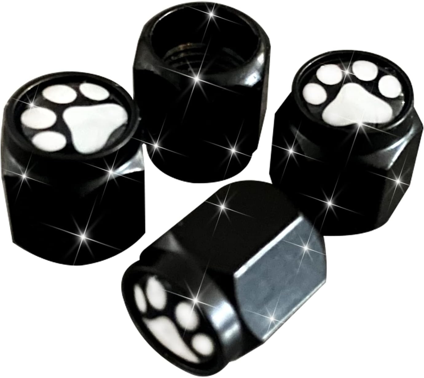 Paw Tire Valve Stem Caps Cover, 4 Pcs Metal Black Air Valve Color: Cat/Dog Paw