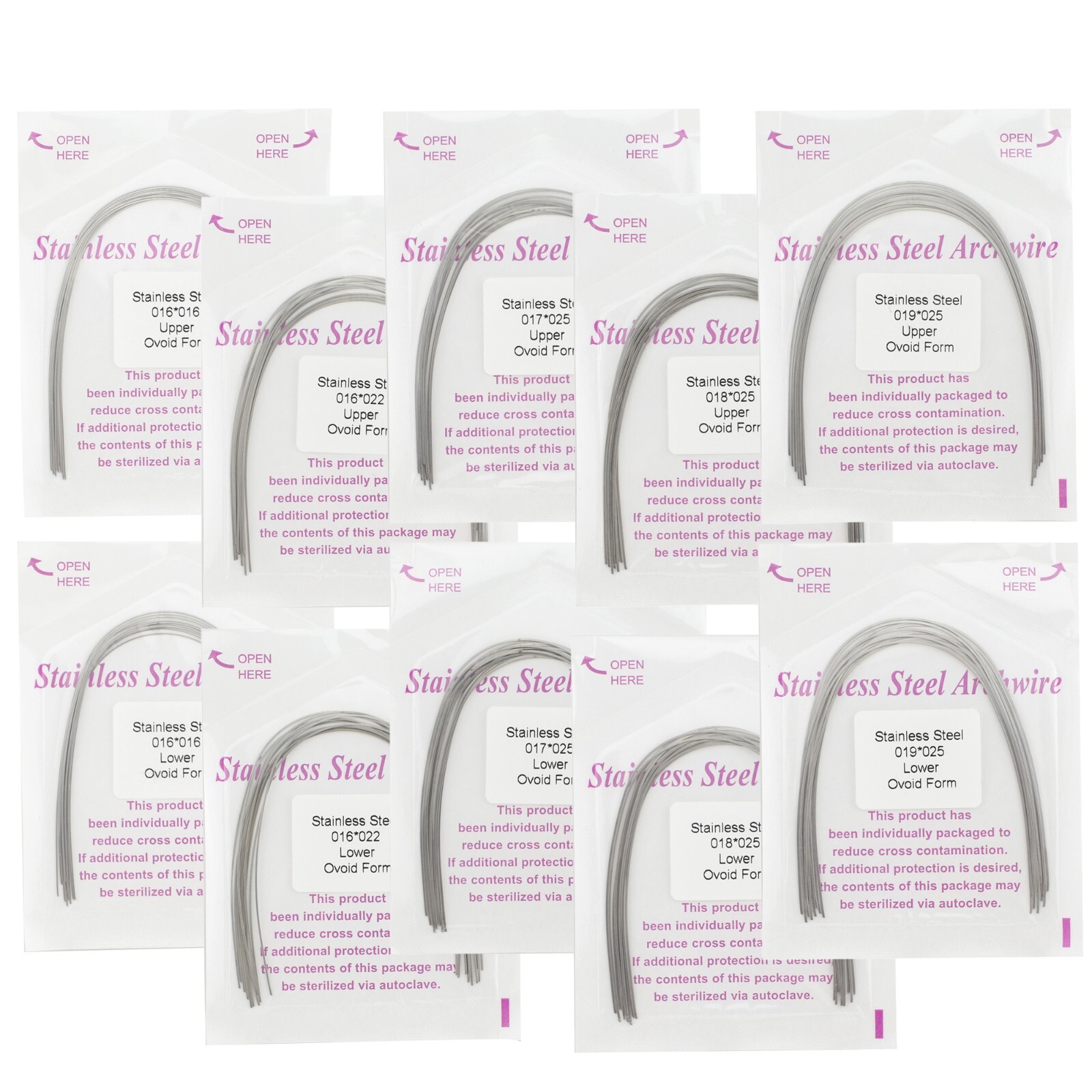 100PCS Dental Orthodontic Arch Wire NiTi Stainless Steel Round Square Ovoid Form
