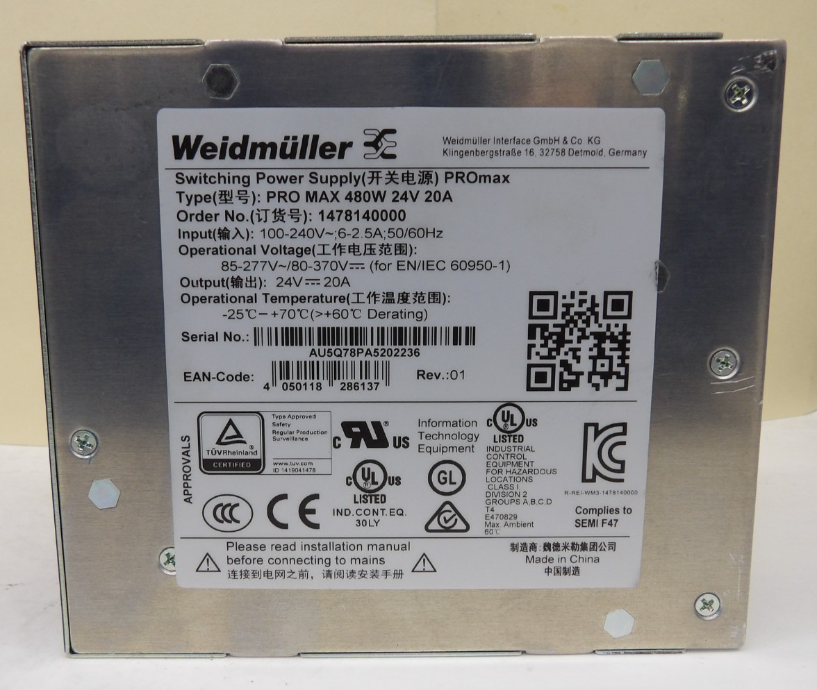 Weidmuller 1478140000 Switching Power Supply PROmax 480W 24V 20A