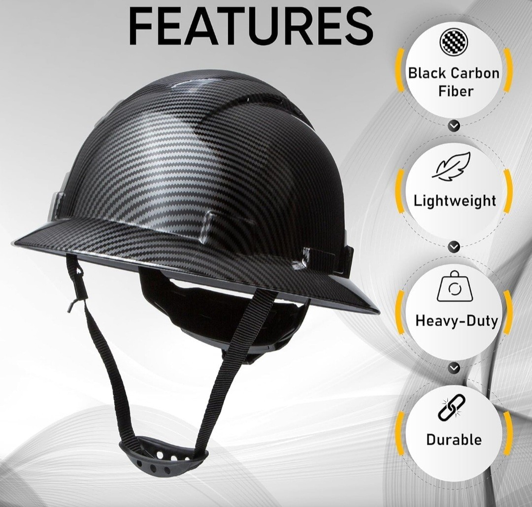 Black ABS Dipped Carbon Fiber Full Brim Hardhat