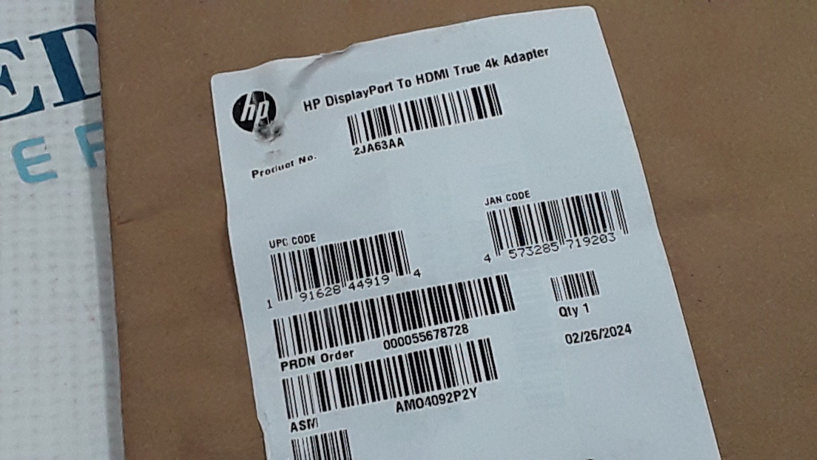 HP Displayport to HDMI True 4K Adapter 2JA63AA