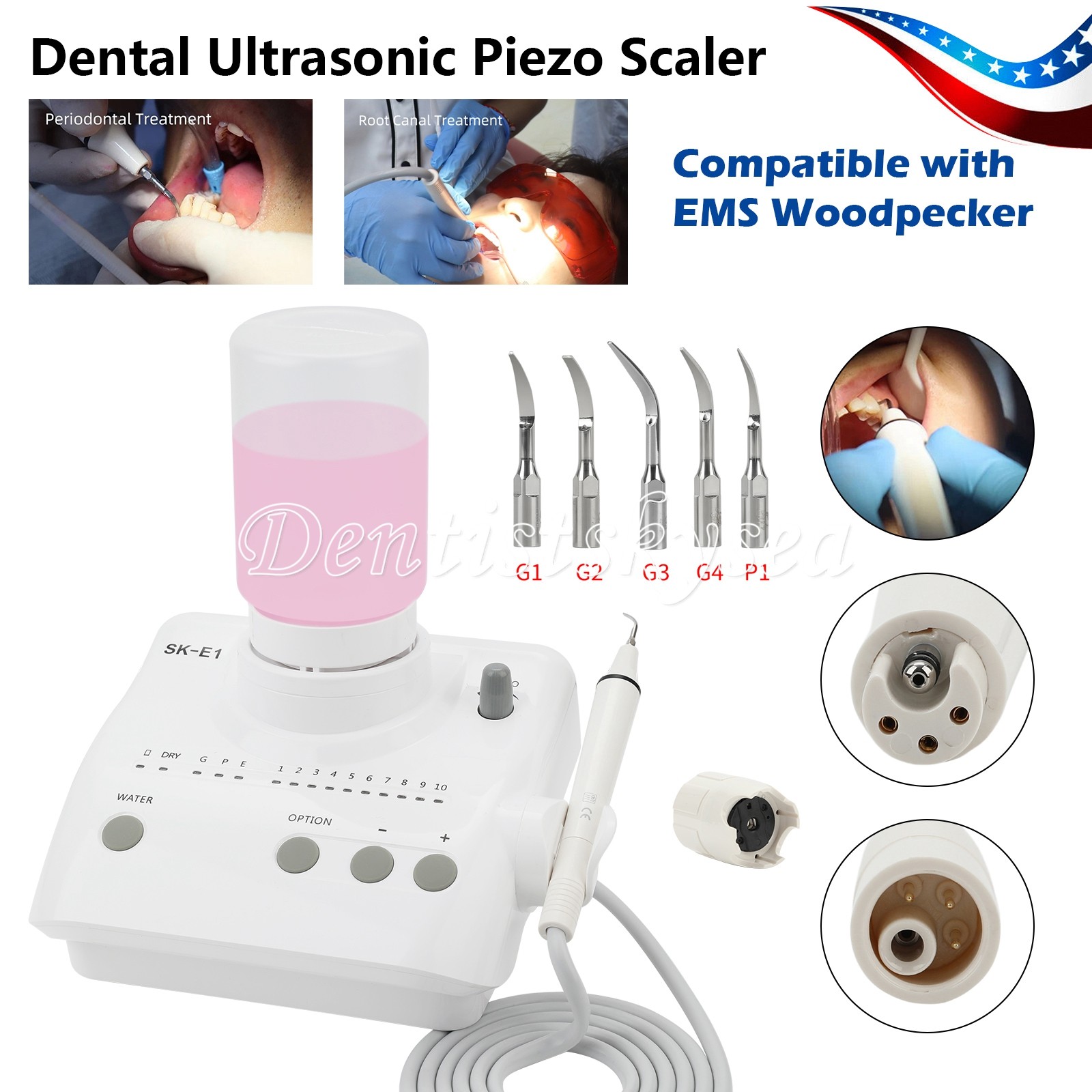 SKYSEA Dental Portable Ultrasonic Piezo Scaler 2*Bottles Tips Fit EMS Handpiece