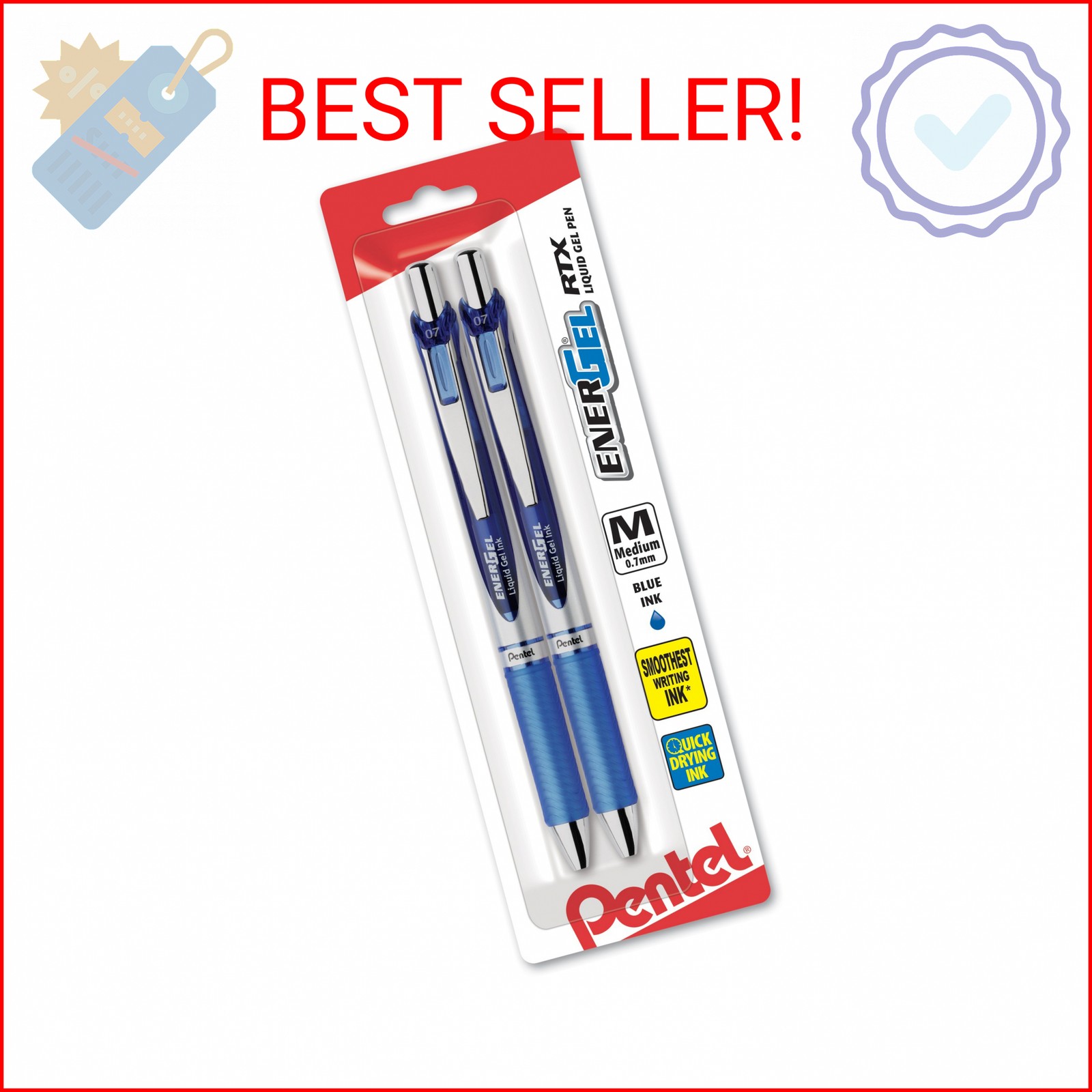 Pentel EnerGel Deluxe RTX Retractable Liquid Gel Pen, 0.7mm, Metal Tip, Blue Ink