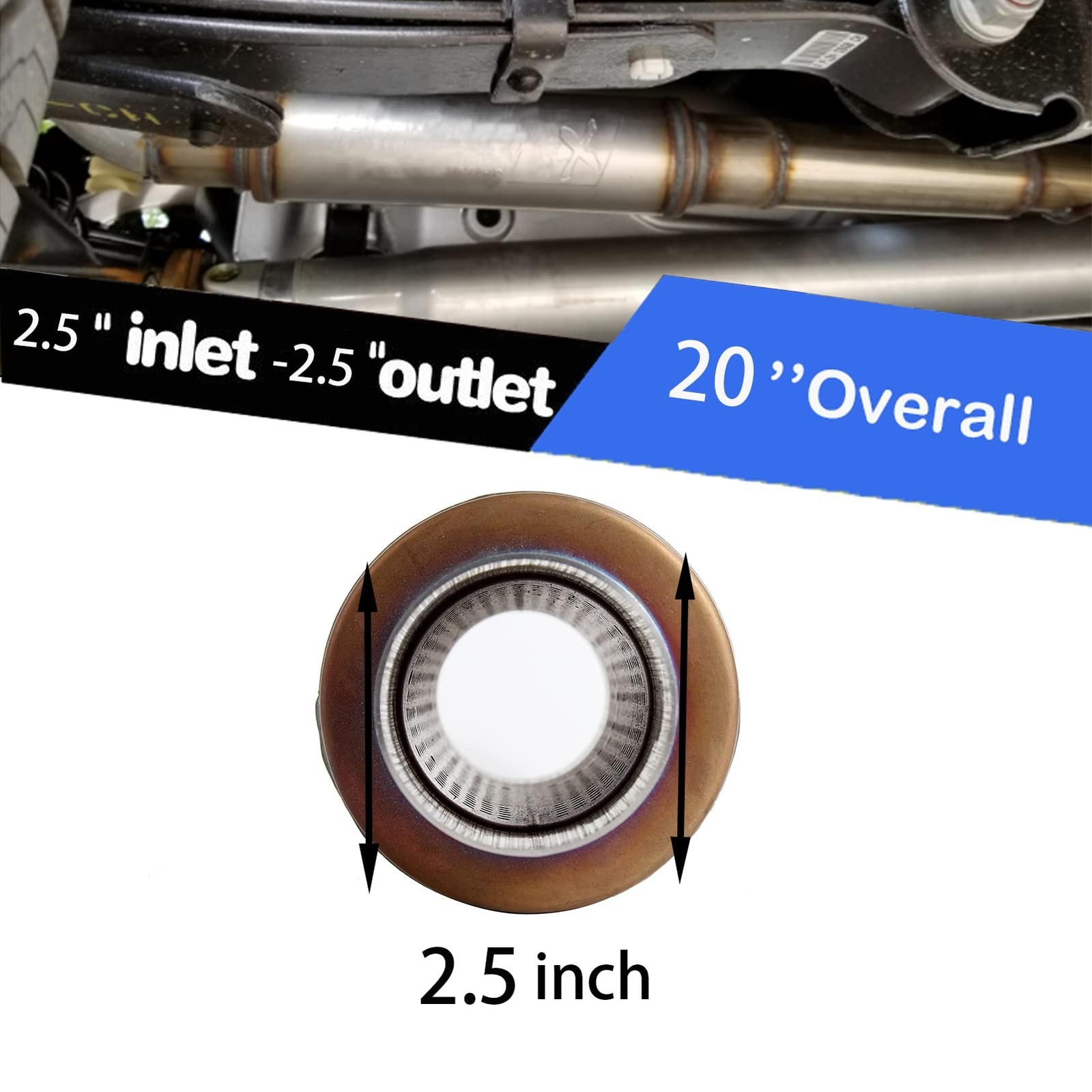 Exhaust Muffler Universal Stainless Steel Straight Through Design,Resonator S…