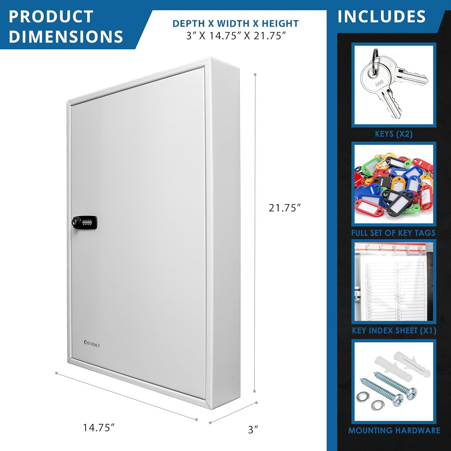 100 Position Combination Key Lock Box – Wall Mount Steel Key Cabinet with Adjust