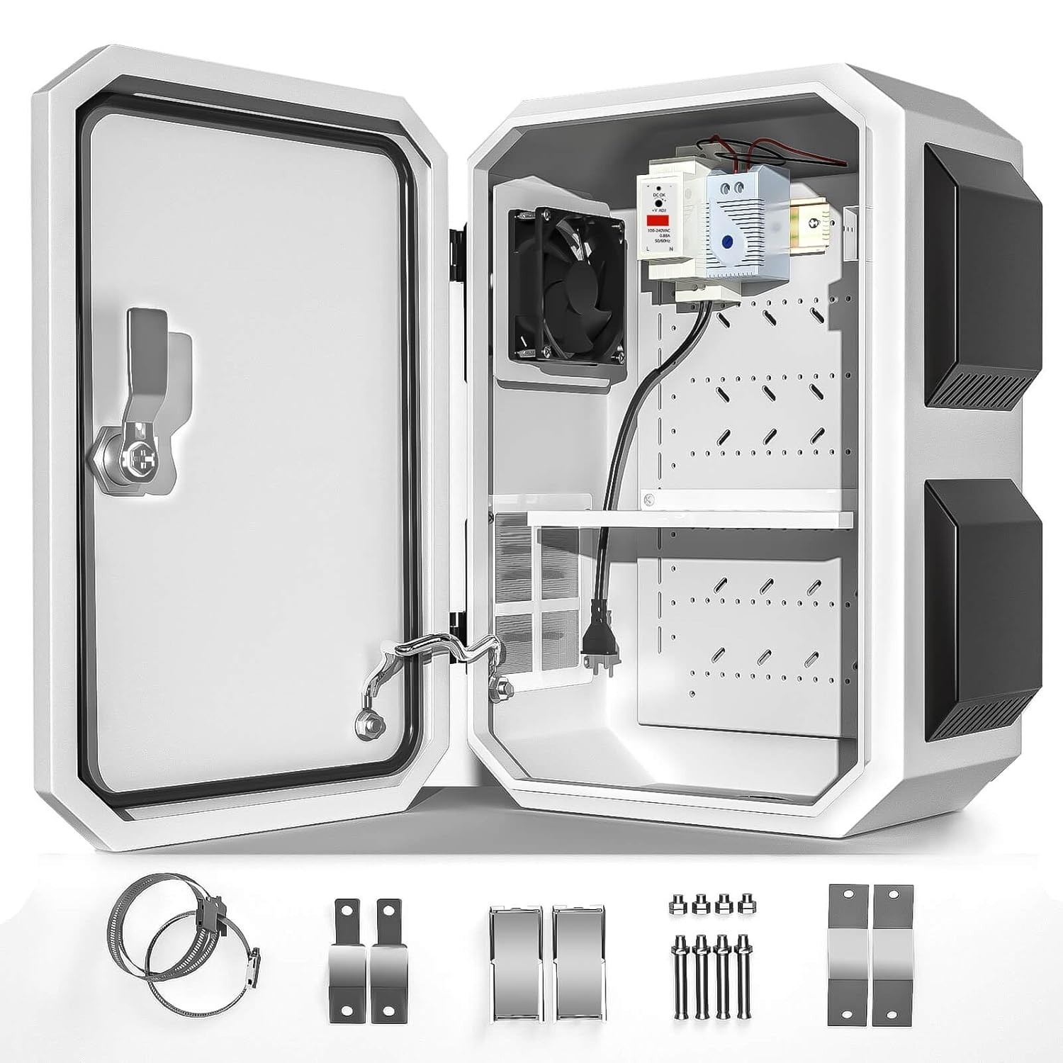 IP65 Waterproof Outdoor Electrical Box with Thermostat and Fan, Wall/Pole Mount