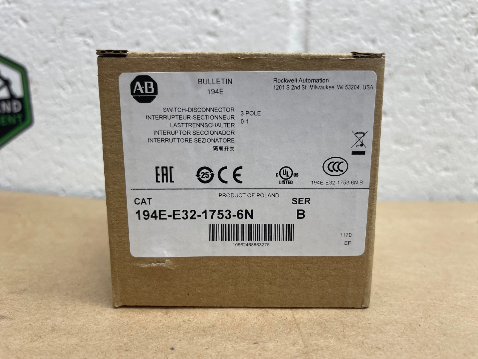 Allen Bradley 194E-E32-1753-6N Series B Switch-Disconnector *NEW*