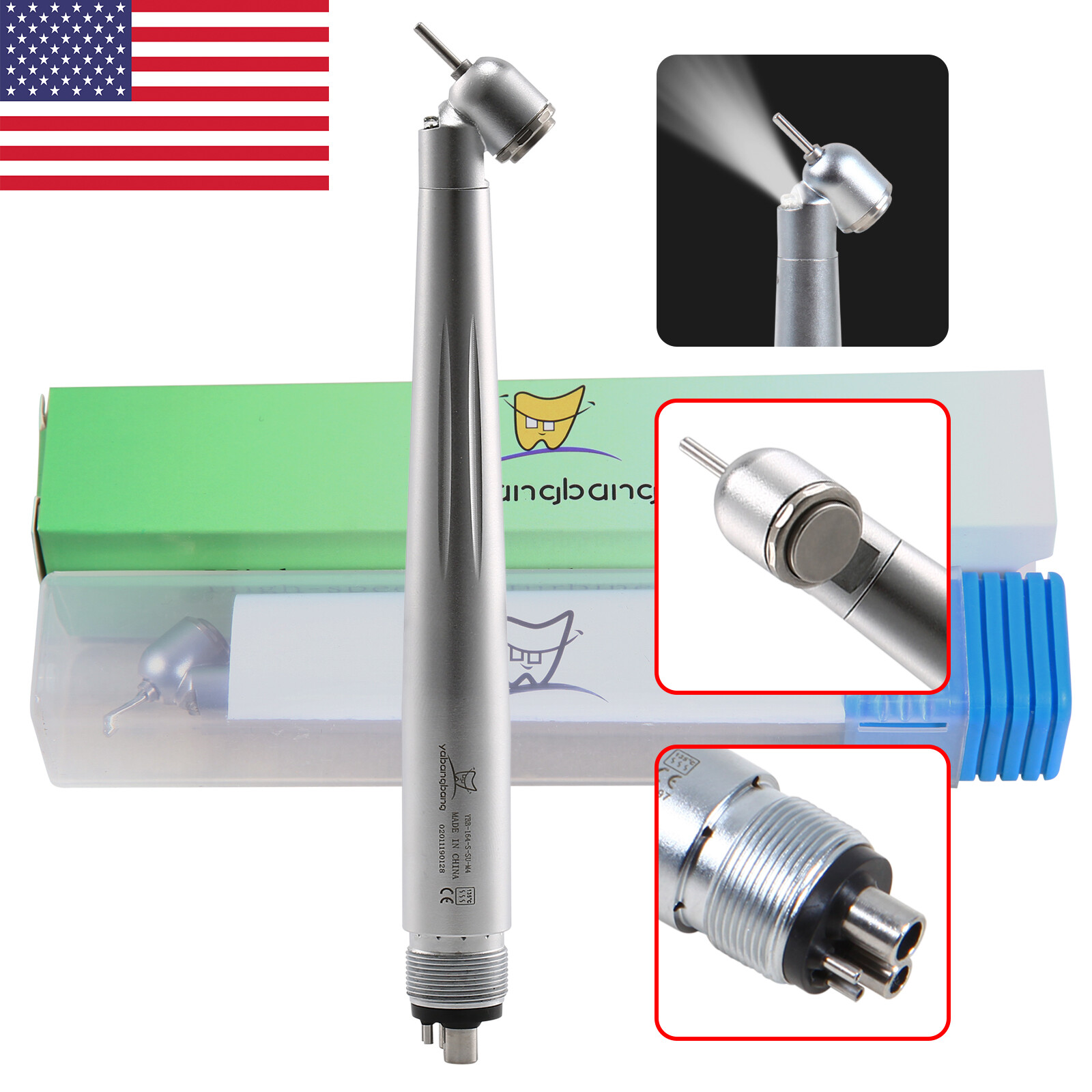 LED Dental Surgical Handpiece 45° Angle 4 Hole Midwest Rear Exhaust Impact Air