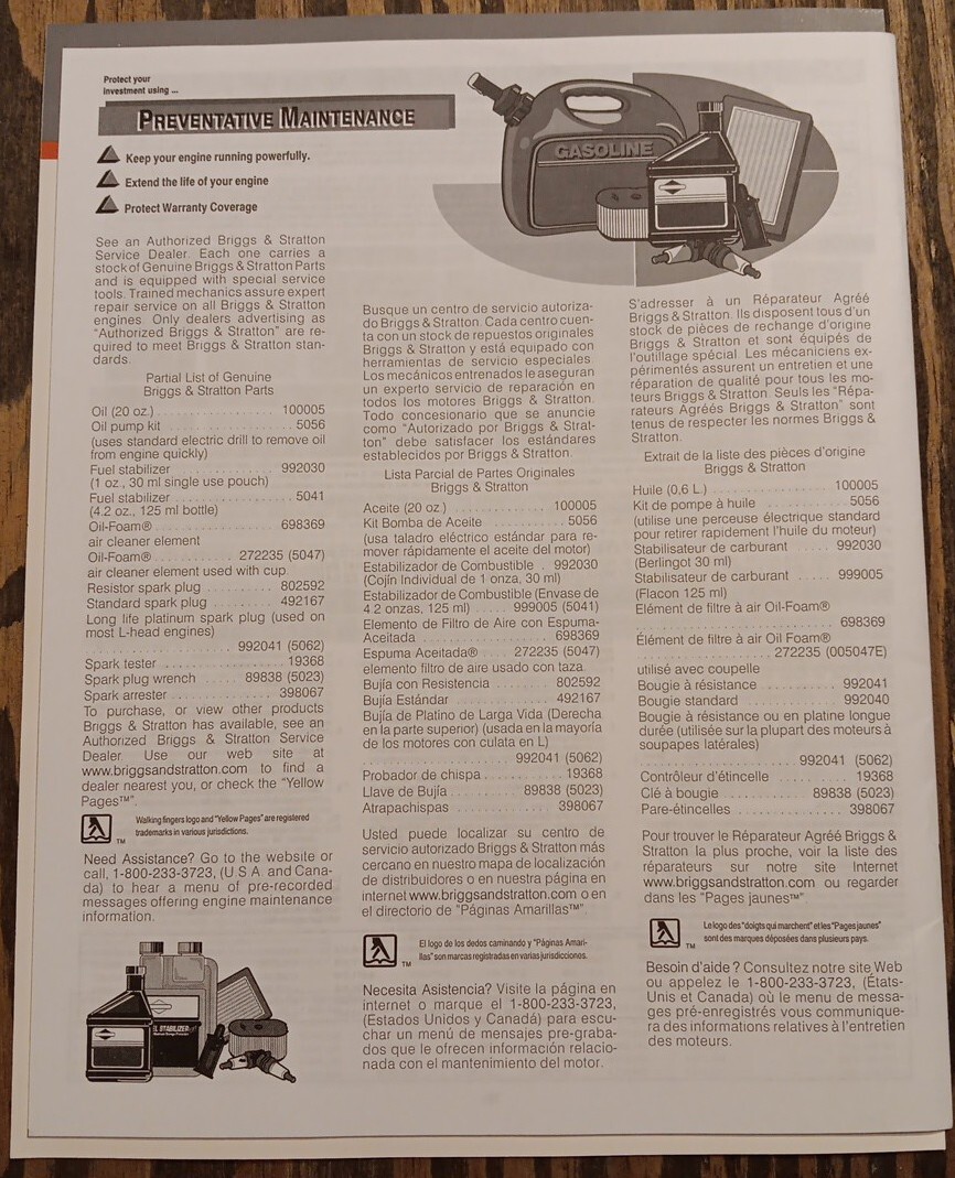 Briggs & Stratton Manual Series 90000, 100000