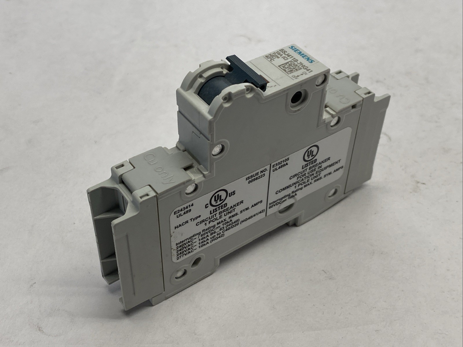 Siemens 5SJ4118-7HG41 Miniature Circuit Breaker 1-Pole 15A 240V